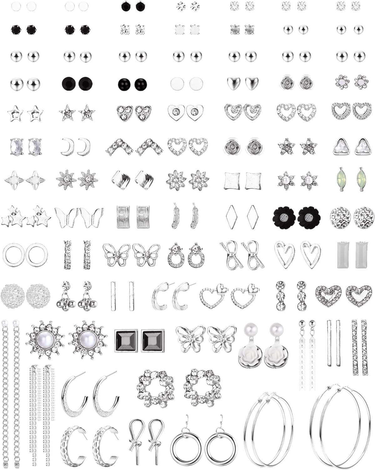 SKYYDS Stud Earrings For Women, Multipack Cute Earrings For Sensitive Ears, Flower Butterfly Cz Hoop Dangle Earrings Set,Silver & Gold Tone[eh1742]