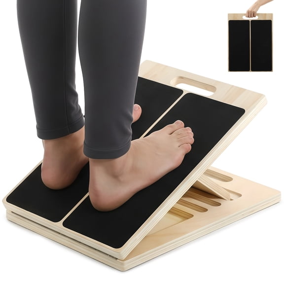 Wooden Slant Board Calf Stretcher, Adjustable 5-Level Incline Board with Anti-Slip Surface, Portable 15.7 x 11.8 in Foot Stretcher for Calf Muscles, Knees, Heel, Ankle, 455 Lbs Capacity