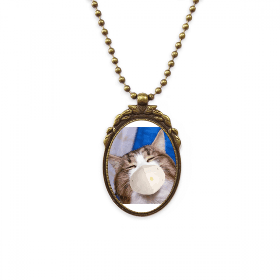 sleepy squinting head pet cat fantique necklace vintage bead pendant keychain