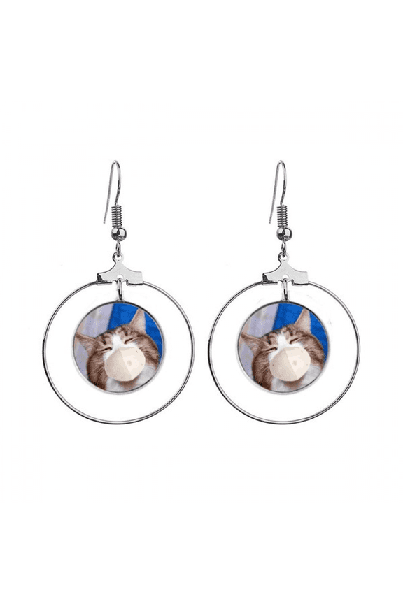 sleepy squinting head pet cat fearrings dangle hoop jewelry drop circle