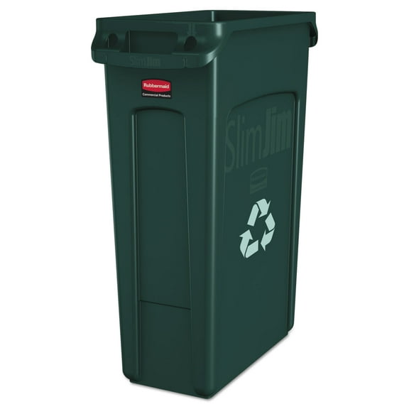 slim jim plastic recycling container with venting channels, 23 gal, plastic, green