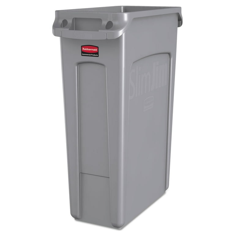 Slim Jim with Venting Channels, 23 gal, Plastic, Gray Slim Jim with Venting Channels, 23 gal, Plastic, Gray