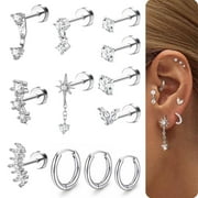 BRIANA WILLIAMS 20Gauge Cartilage Earrings for Women Flat Back-Hypoallergenic Surgical Stainless Steel Stud Hoop Cartilage Earring Set Daith Conch Tragus Helix Piercing Jewelry Single