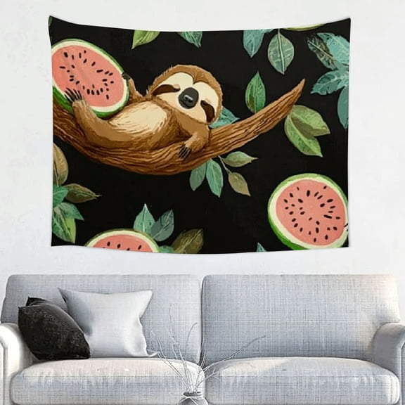 sloth tree branch watermelon Tapestry Home Decor, 100% Polyester Tapestry Wall Hanging, Decorations for Dorm for decorative wall hanging, decorative bedroom, living room decoration