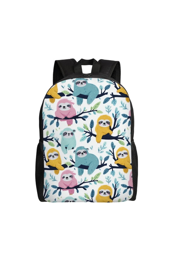 sloths and leaves Backpack with 15 Inch Laptop Compartment,Water-Resistant Daypack, Large Capacity Backpack with Adjustable Breathable Shoulder Straps for Daily Use Travel Gym