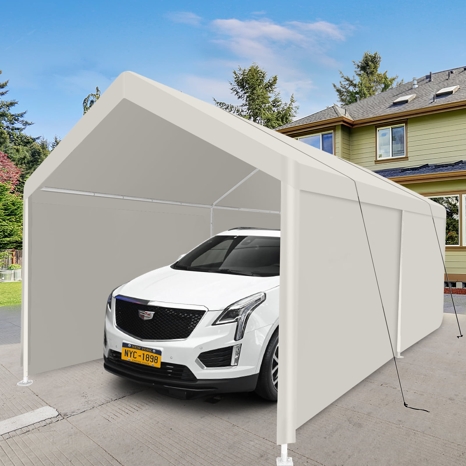 sluting 12×20 Heavy Duty Portable Carport Garage Tent for Outdoor Storage Shelter white