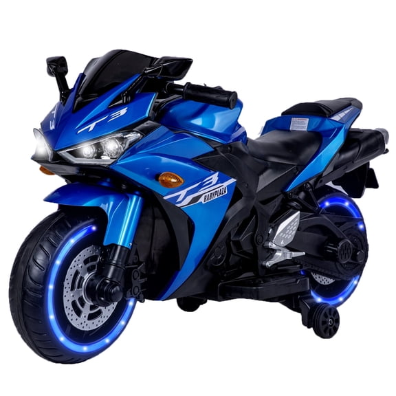 sluting 12V Kids Motorcycle Ride on Toy with Training Wheels Manual Throttle Lighting Wheels for 3-8 Years Blue