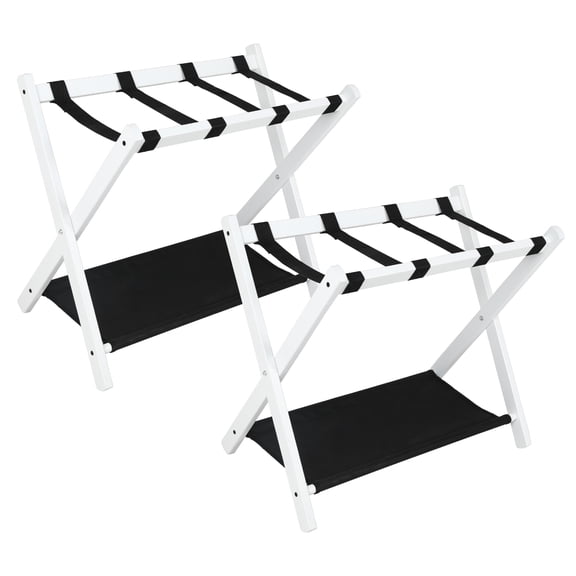 sluting 2-Pack Folding Luggage Rack, Bamboo Suitcase Stand with Double Tier Nylon Straps for Bedroom Guest Room Hotel, White