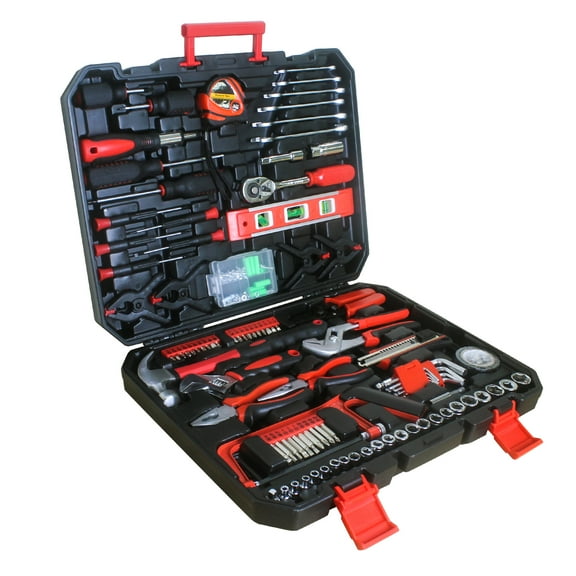 sluting 238Pcs Hand Tool Set, Carbon Steel Repair Tool Kit with Storage Box, Portable Household Hand Tools for Home Garage Maintenance, Black Red