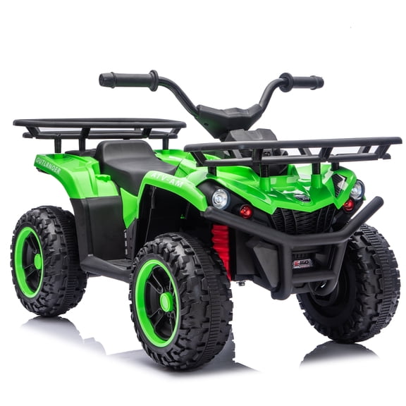 sluting Green 24V 160W Kids Ride On ATV Quad Toy, Off-Road Quad with Storage Racks Bluetooth Music for Boys Girls 3-5 Years Old