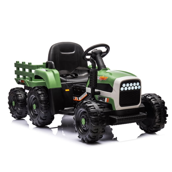 sluting Green 24V Kids Electric Tractor Ride On Toy with Removable Trailer, Toddler Outdoor Riding Vehicle with Remote for Boys Girls 3-6