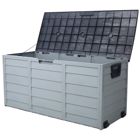 sluting Outdoor All Weather UV 75 Gallon Plastic Deck Box with Wheel, Gray