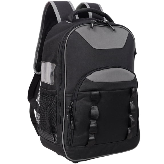 sluting Oxford Cloth Tool Backpack, Heavy-Duty Electrician Tool Bag with Multiple Pockets & Detachable Divider, Ergonomic Technician Storage Backpack, Black Gray