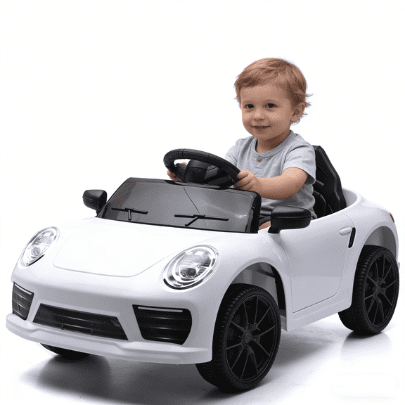 sluting White Kids Electric Ride On Car with Remote Control, Swing Function, Bluetooth, LED Lights, 12V Battery