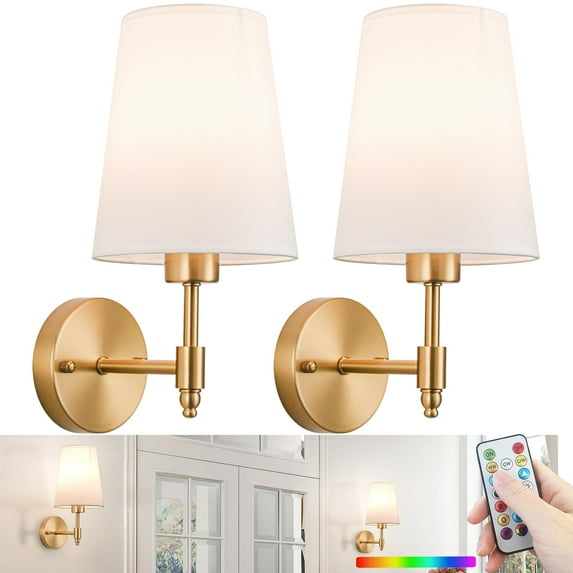 slywise Battery Operated Wall Sconce, Gold Rechargeable Wall Sconces Set of Two, Wireless Wall Sconces with Remote Timer Dimmable for Bedroom Living Room Hallway Wall Decor C92
