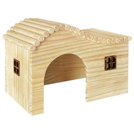 small Pet Nturl Hmster Wooden House Rched Durble Chew Toy Nesting for Rutin Chicken Gerbils Guine Pigs Exercise Hidewy L