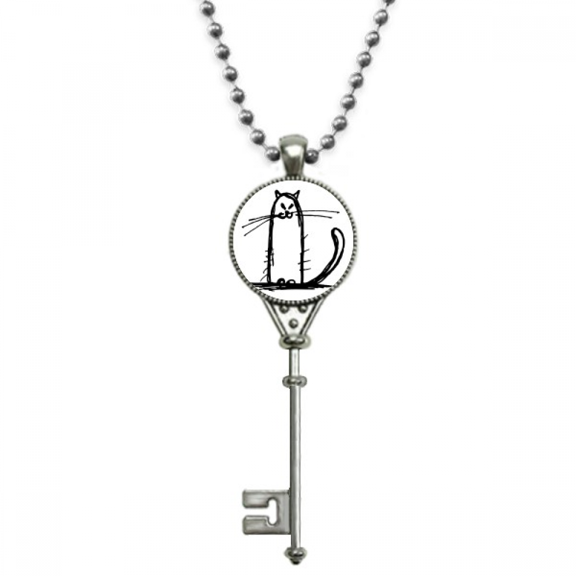 small cat sle sit black line pendant vintage necklsilver key jewelry
