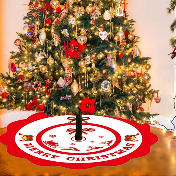 small christmas tree 47/35 In Christmas Tree Skirt With Delicate Snowflakes And Reindeer Print Christmas Tree Bottom Decoration. christmas decorations