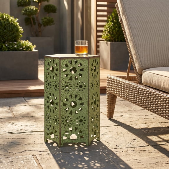 small outdoor side table for patio, 14 Inch Green Metal Side Table with ...