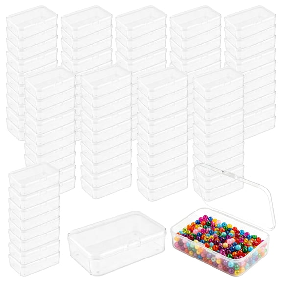 100 Pcs Clear Plastic Beads Storage Containers, Small Clear Boxes with Hinged Lid, 3.3 x 2.2 x 1 in Rectangular Plastic Storage Containers for Jewelry Crafts Beauty Tools