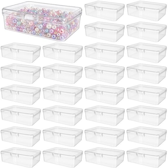 100 Pcs Small Plastic Containers, Clear Bead Storage Containers Box with Hinged Lid, 3.35 x 2.36 x 1.02 in Transparent Storage Container for Jewelry Crafts Office Supplies