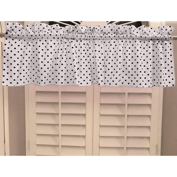 small polka dot black white cotton window valance 58 wide