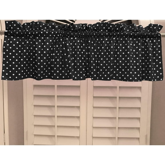 small polka dot white black cotton window valance 58 wide