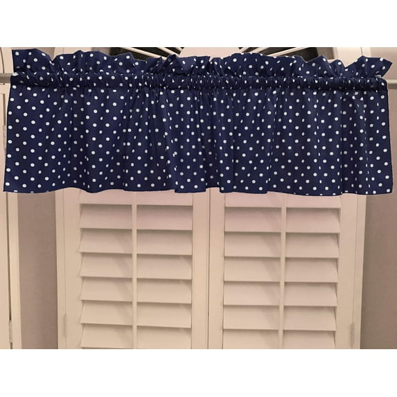 small polka dot white navy cotton window valance 58 wide