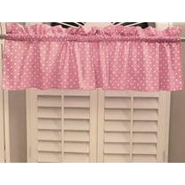 small polka dot white pink cotton window valance 58 wide