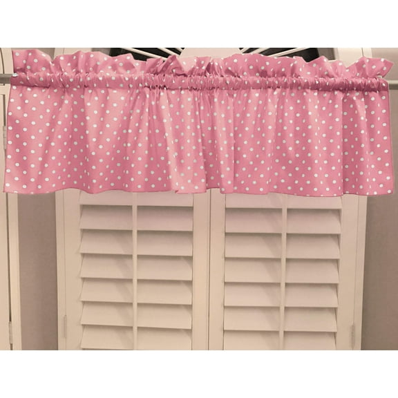 small polka dot white pink cotton window valance 58 wide