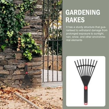 CIMAXIC Small Rake Plastic Garden Leaf Rake - Short Handle  (13.39X6.69X1.18Inch)