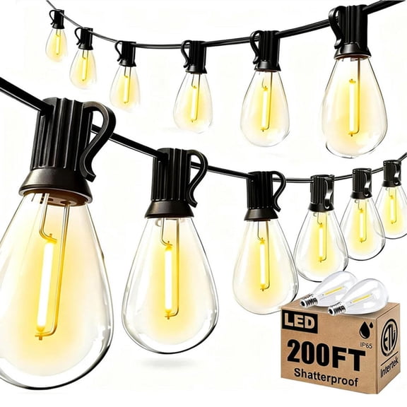 smareal 200FT Outdoor String Lights, LED Patio Lights with 62 Shatterproof S11 Edison Bulbs, Ultra Long Waterproof Hanging Lights for Backyard Deck Porch Party Decor Commercial Use 2700K Y102