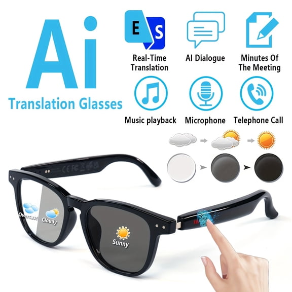 smart Glasses with AI Translation, Color-Changing Lenses, Wireless & USB-C Charging