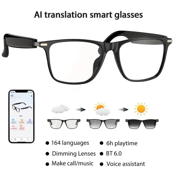 164-Language AI Translation Smart Glasses with GPT, Photochromic Lens, HiFi Audio, Hands-Free Calls & Music for Business & Tech Lovers