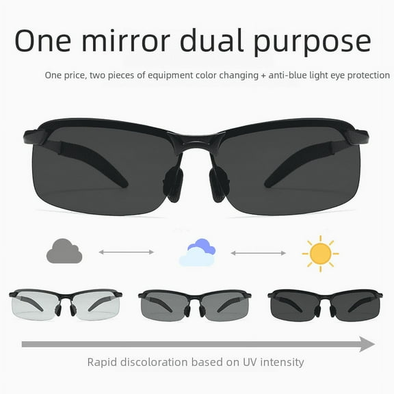 smart photosensitive color-changing polarized sunglasses day and night driving men's and women's sunglasses-Black+Grey