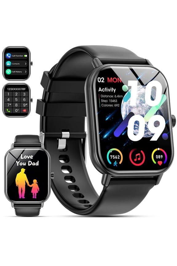 Smart Watch for Women Men, Fits for Android and IPhone Devices, Fitness Tracker/pedometer, 1.85-inch Smartwatch Gift, Answer/Make Calls/120 Sports Modes, IP68 Water-Resistant Fitness Watch (Black)