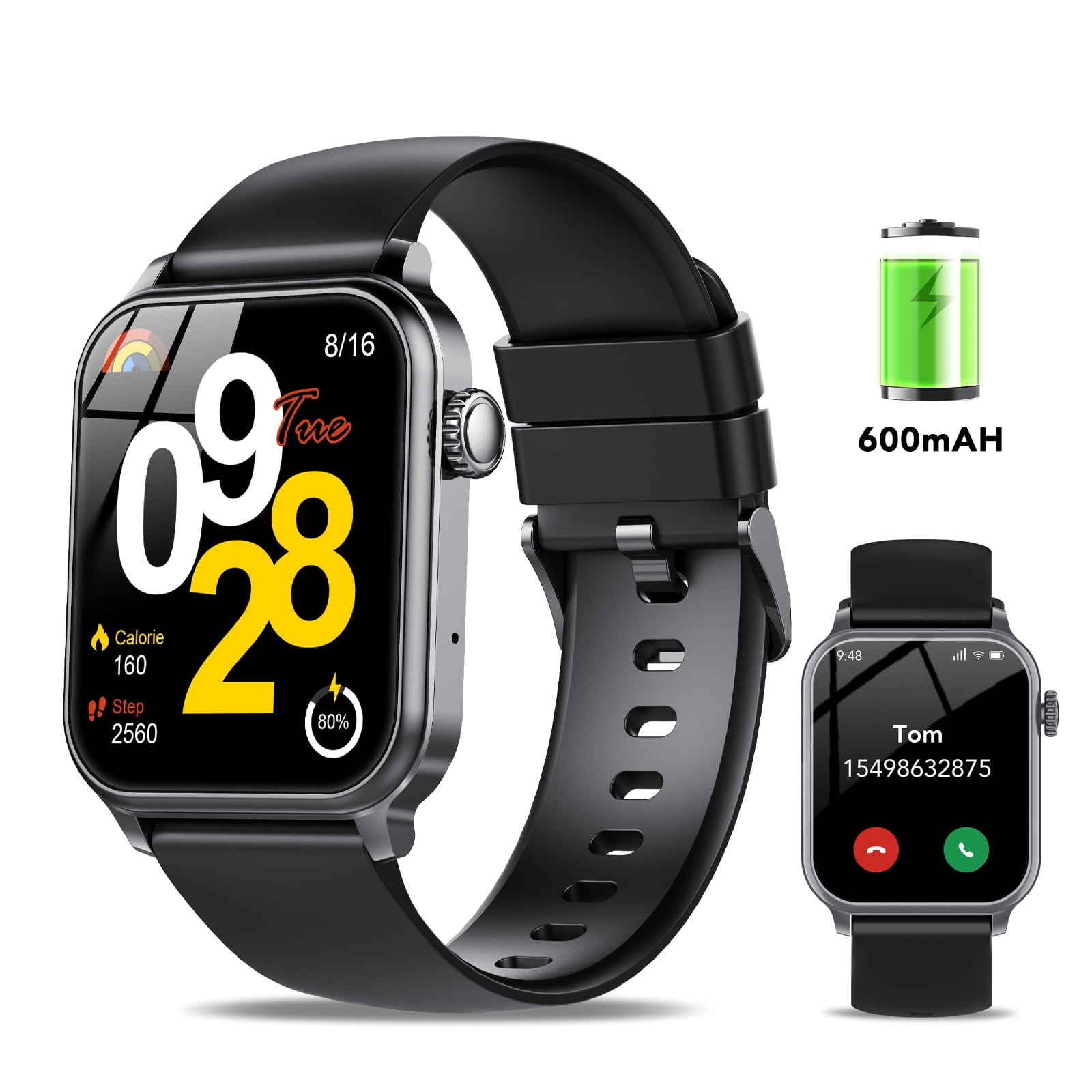 Tikland Smart Watches for Men Women, Smartwatch Fits for iPhone Android 1.83" HD Fitness Tracker with Call Function, 600 mAh 30 Day Battery Life, 110+ Sport Modes, Fitness Watch, IP68 Waterproof