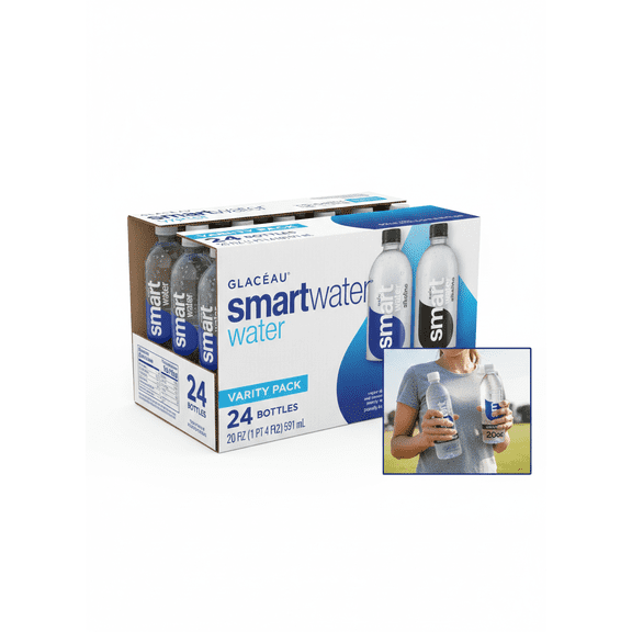 smartwater Alkaline with Antioxidant, Vapor-Distilled Water, 20 fl oz Bottles, 24 Pack
