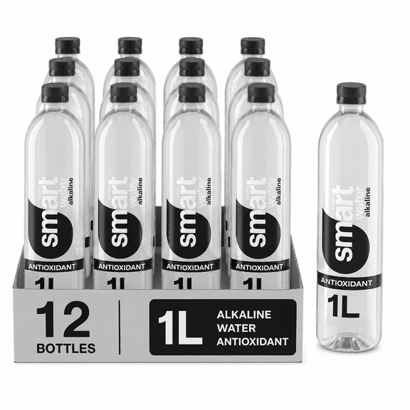 smartwater Alkaline with Antioxidant Water, 1 Liter Bottles, 12 Pack
