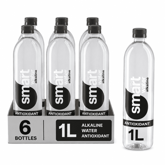 smartwater Alkaline with Antioxidant Water, 1 Liter Bottles, 6 Pack