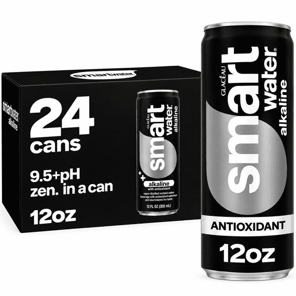 smartwater Alkaline with Antioxidant Water Cans, 12 fl oz, 24-Pack