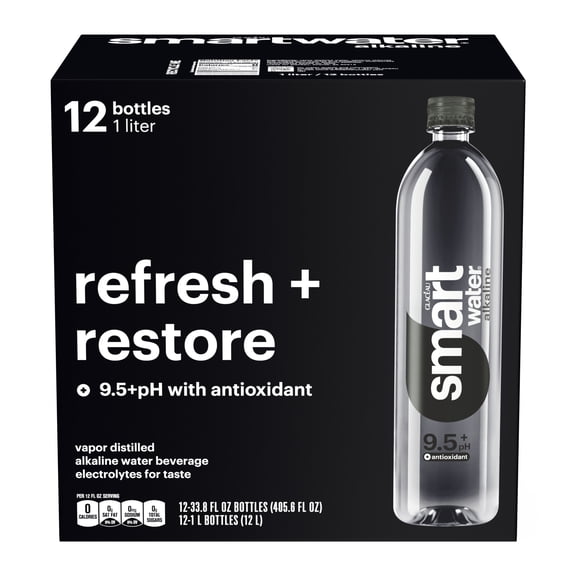 smartwater Alkaline with Antioxidant Water Bottles, 33.8 fl oz, 12 Pack