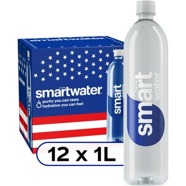 smartwater electrolye vapor-distilled water bottles in cardboard box, 1L, 12 pack