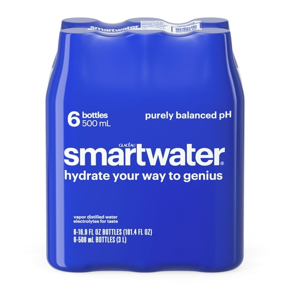 smartwater vapor distilled premium water, 16.9 fl oz, 6 count bottles