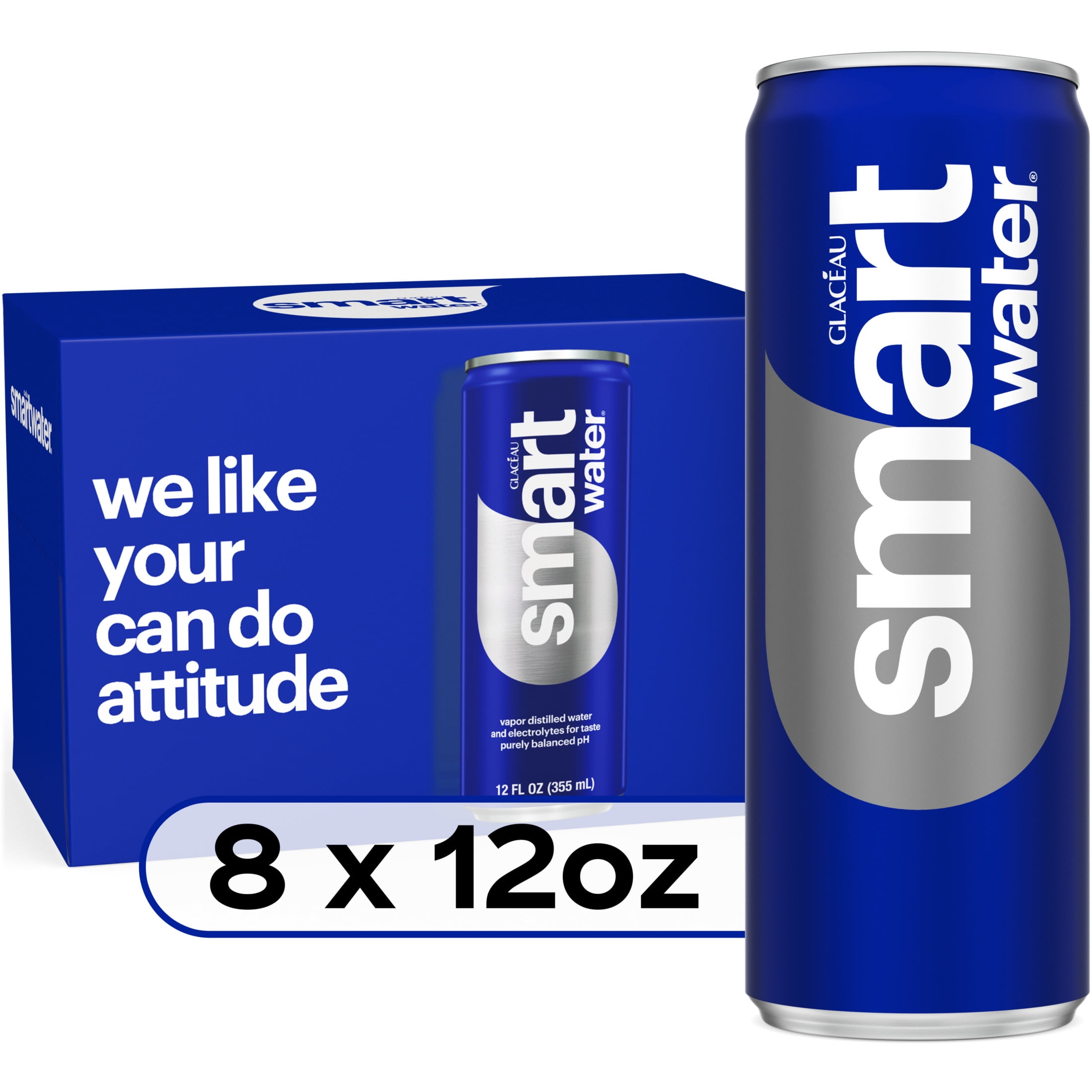 smartwater vapor distilled premium water cans, 12 fl oz 8 pack