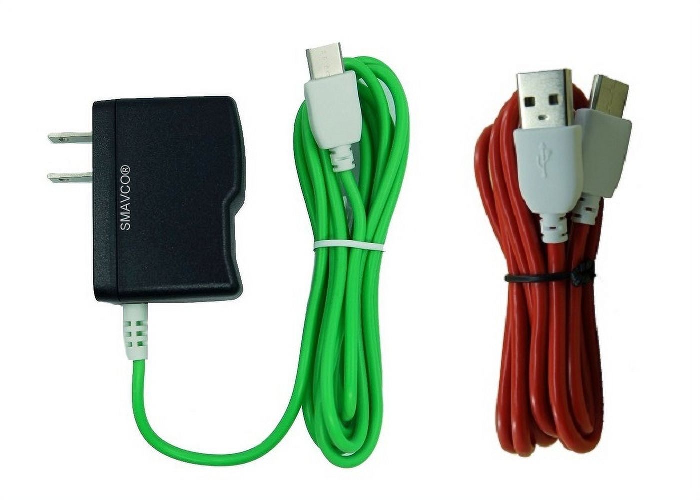 smavco Bundle AC to DC Wall Travel Home Power Charger Adapter and Red Data Sync USB Cable for