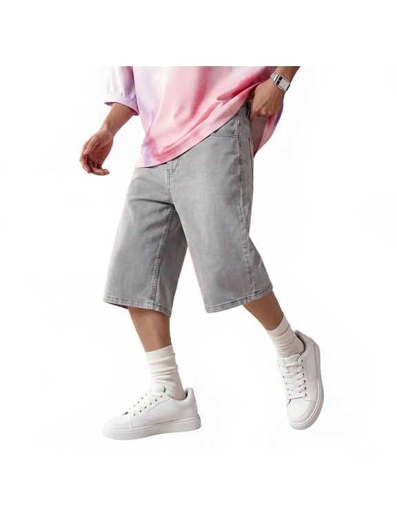 `Men's Denim Shorts Baggy Jorts, Loose Fit Wide Leg Knee‑Length Denim Shorts with Multi‑Pockets for Street Casual Summer Wear