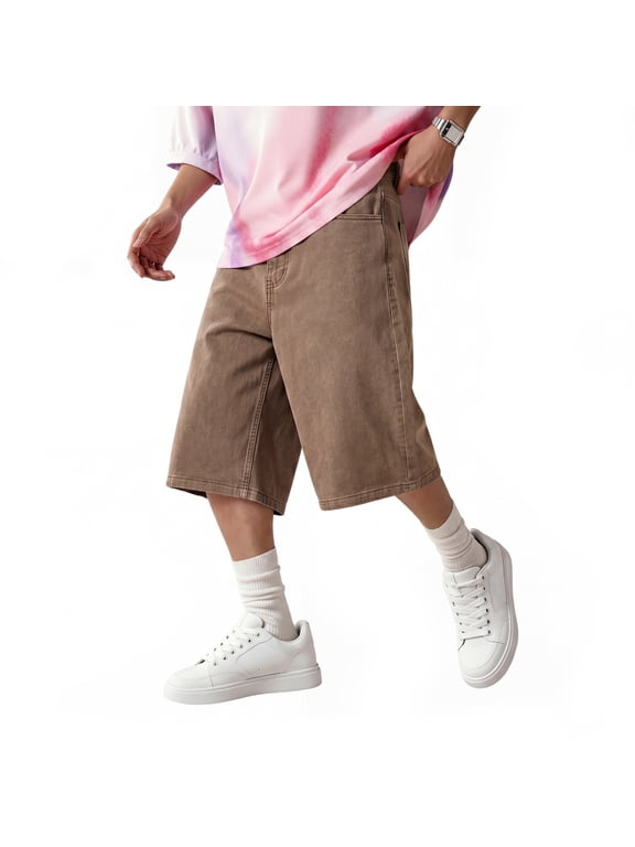 `Men's Denim Shorts Baggy Jorts, Loose Fit Wide Leg Knee‑Length Denim Shorts with Multi‑Pockets for Street Casual Summer Wear