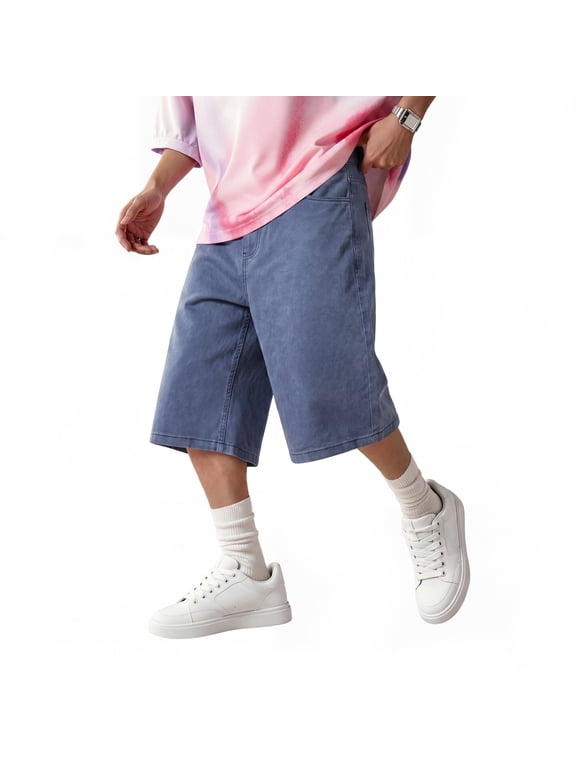 `Men's Denim Shorts Baggy Jorts, Loose Fit Wide Leg Knee‑Length Denim Shorts with Multi‑Pockets for Street Casual Summer Wear