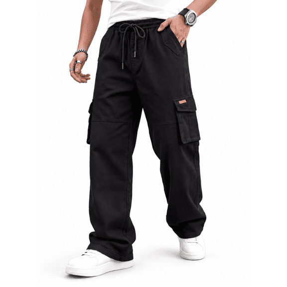 smawell Men's Baggy Jeans | Adjustable Drawstring Elastic Waist Cargo Denim Pants for Men